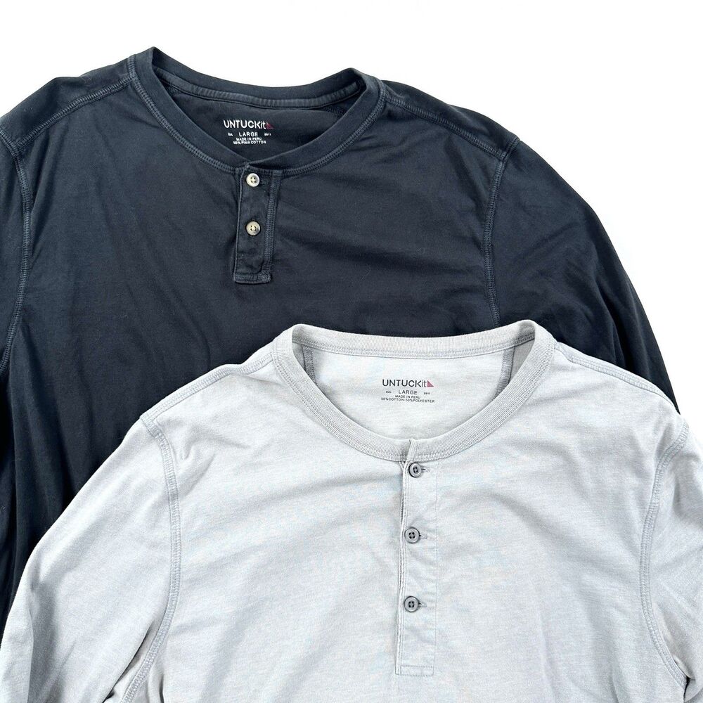UNTUCKit Henley Shirts Mens Large Pima Cotton Grey Black Albarino Zede Lot of 2